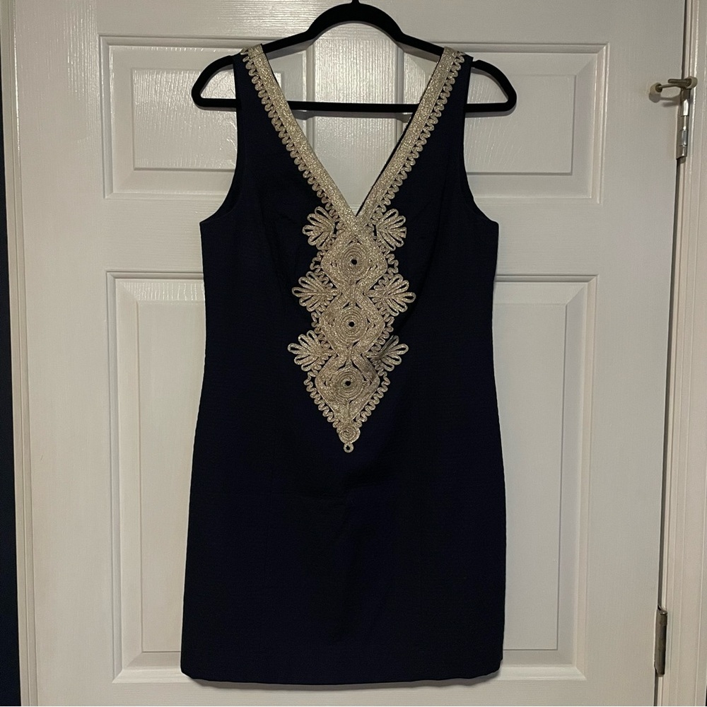 Lilly Pulitzer Junie Shift Dress Navy Blue Gold LIKE NEW - Picture 5 of 10
